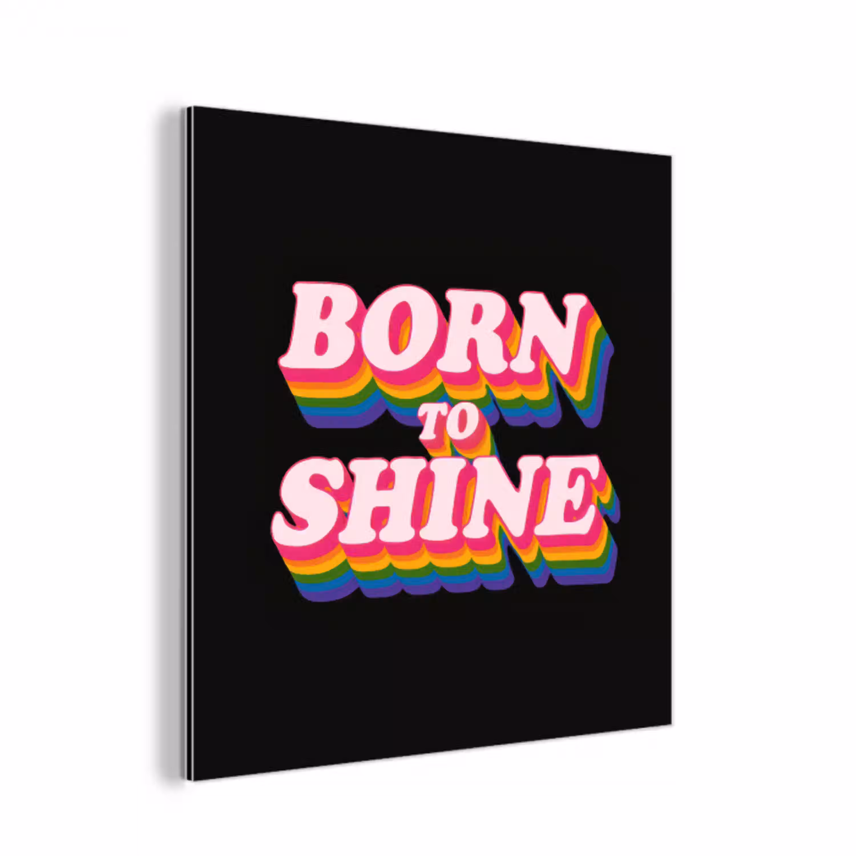 Quote - Regenboog - Roze - Zwart aluminium wit klein -3d