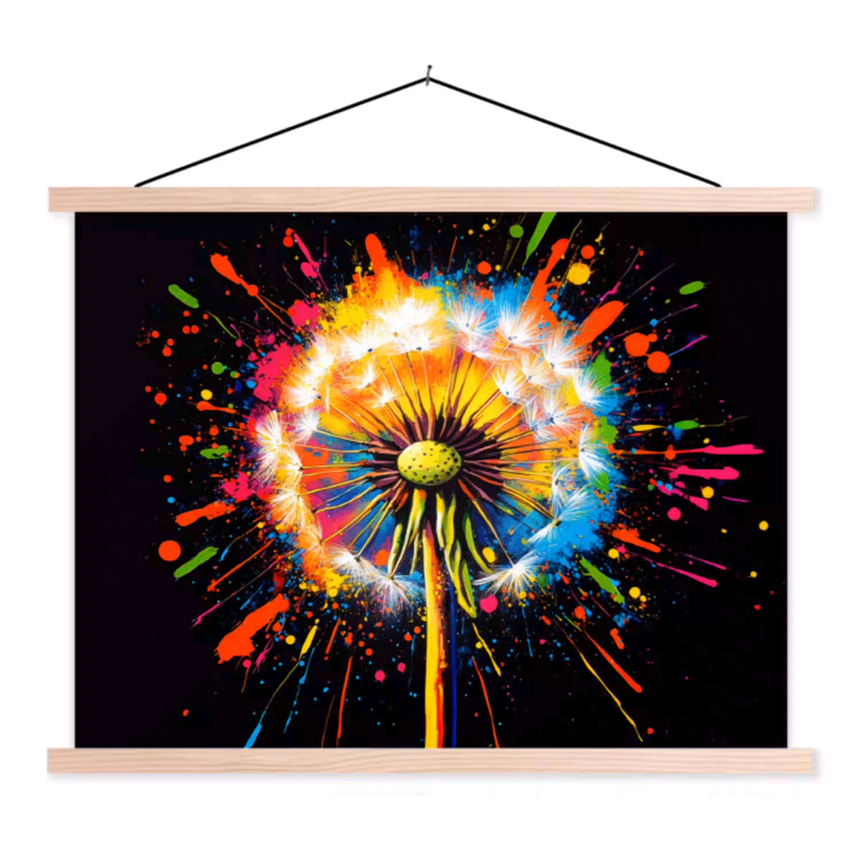 Paardenbloem - Graffiti - Kleurrijk - Bloemen - Natuur textielposter latten blank klein -3d