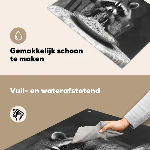 Wasbeer - Cute - Pasta - Tafelkleed - Zwart - Wit Inductie beschemer met haakjes klein -ky-schoon-nl