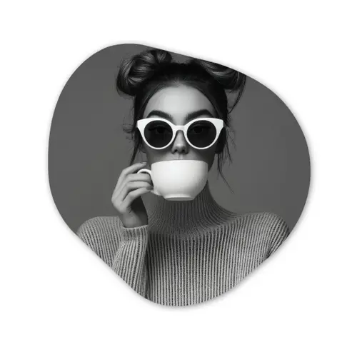 Vrouw - Koffie - Zwart - Wit Wandcirkel Organisch Forex 3mm klein -3d