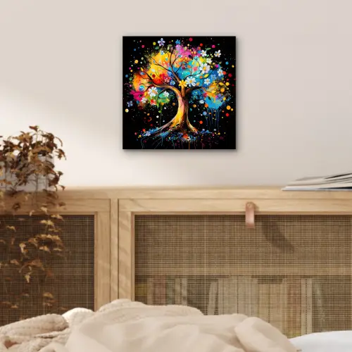Boom - Kleurrijk - Bloemen - Zwart aluminium wit klein -sfeer3