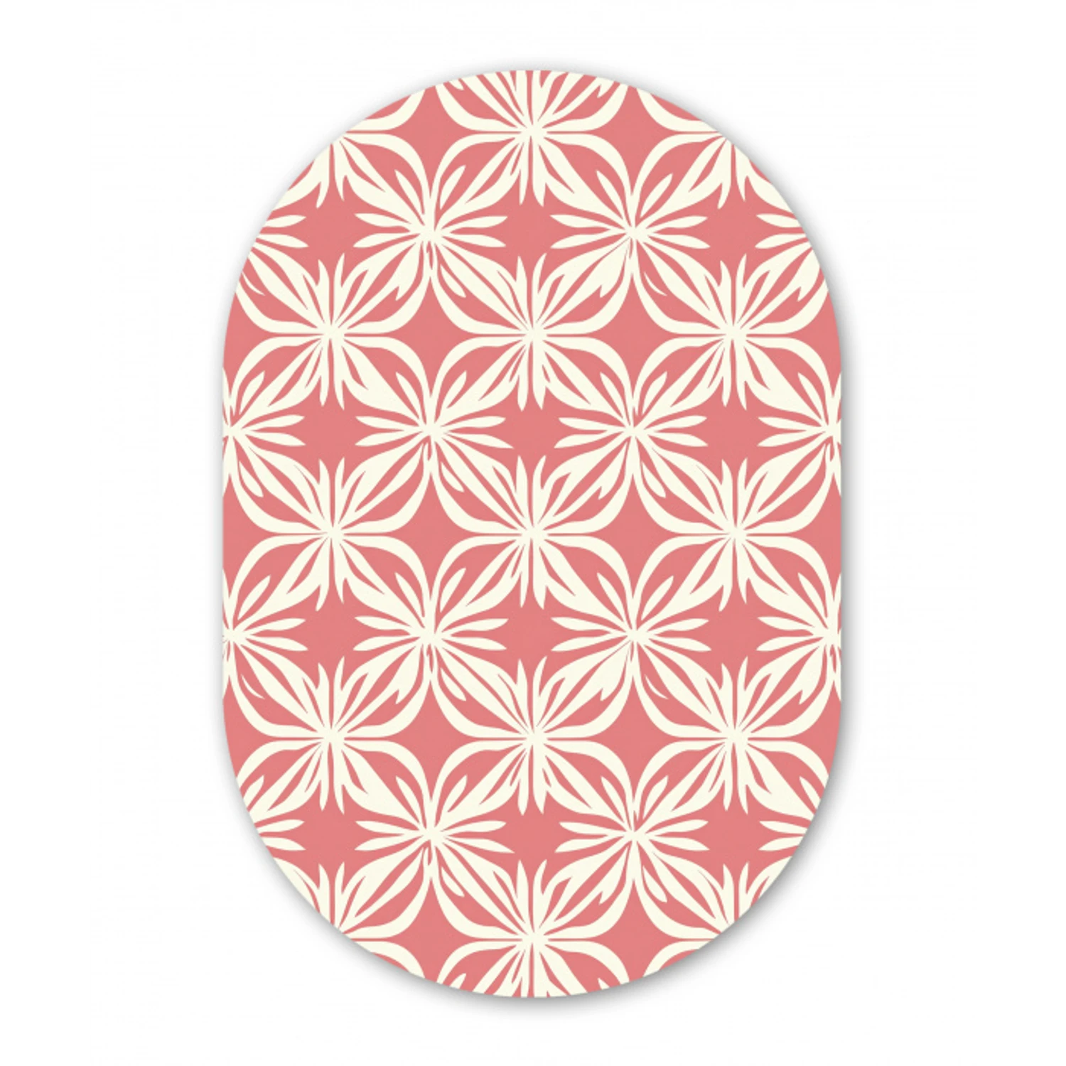 Roze - Bloemenmotief - Wit - Modern Wandcirkel Ovaal Aluminium middel 839 -3d