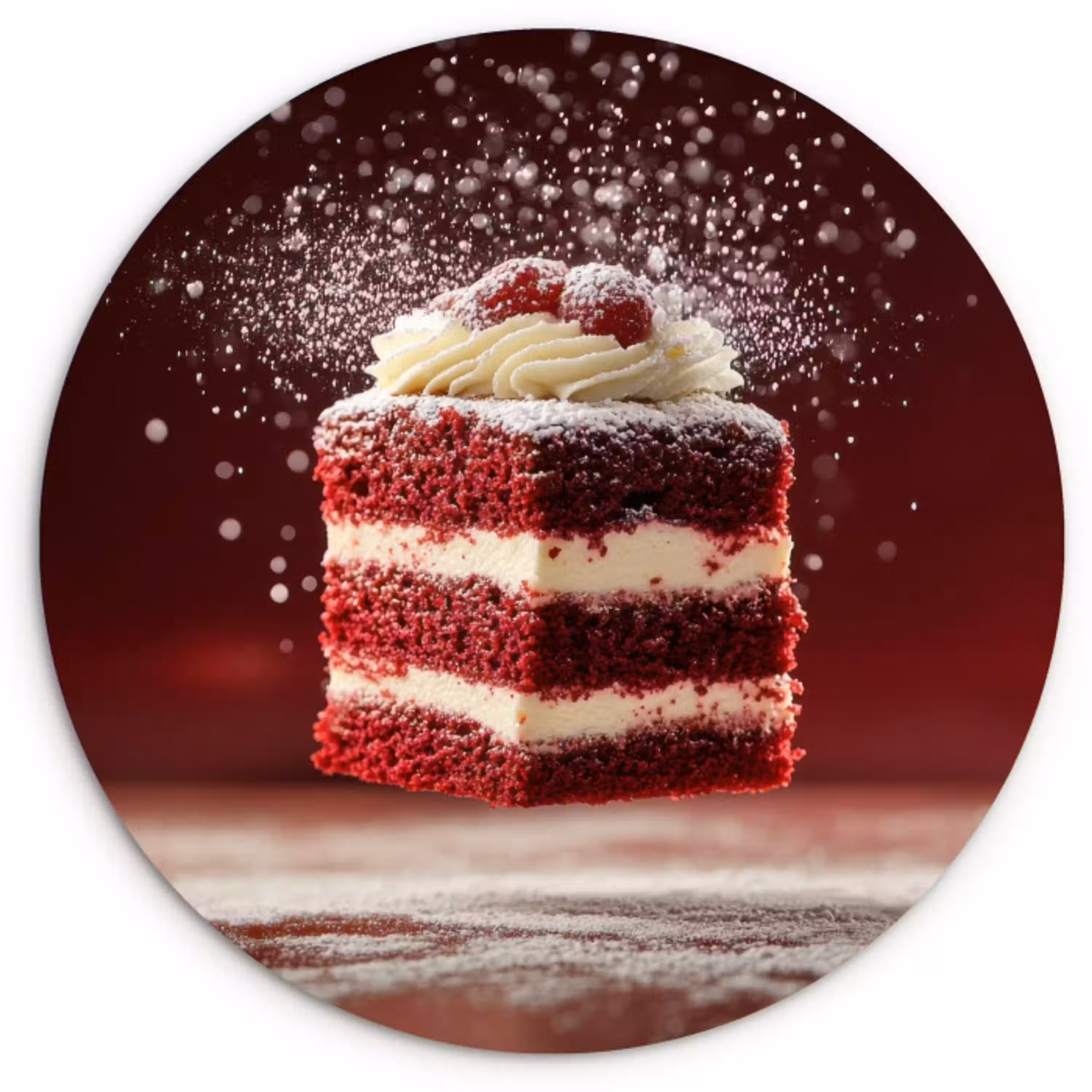 Rode - Velvet - Taart - Eten Wandcirkel kunststof plaat 5mm dik klein -3d
