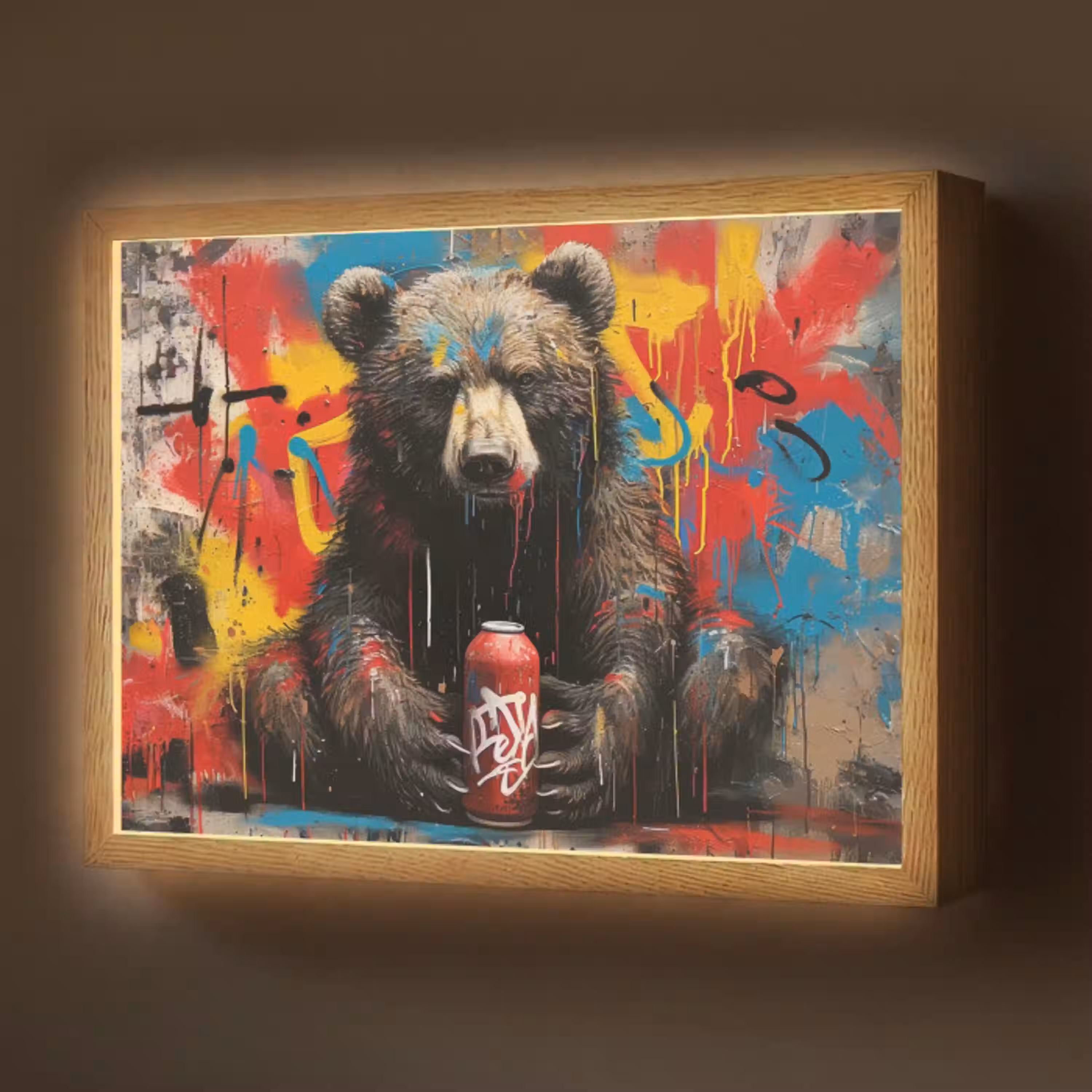 Graffiti - Beer - Dier - Muur - Street art Light Box met batterij (Wandlamp) middel -z3d_website