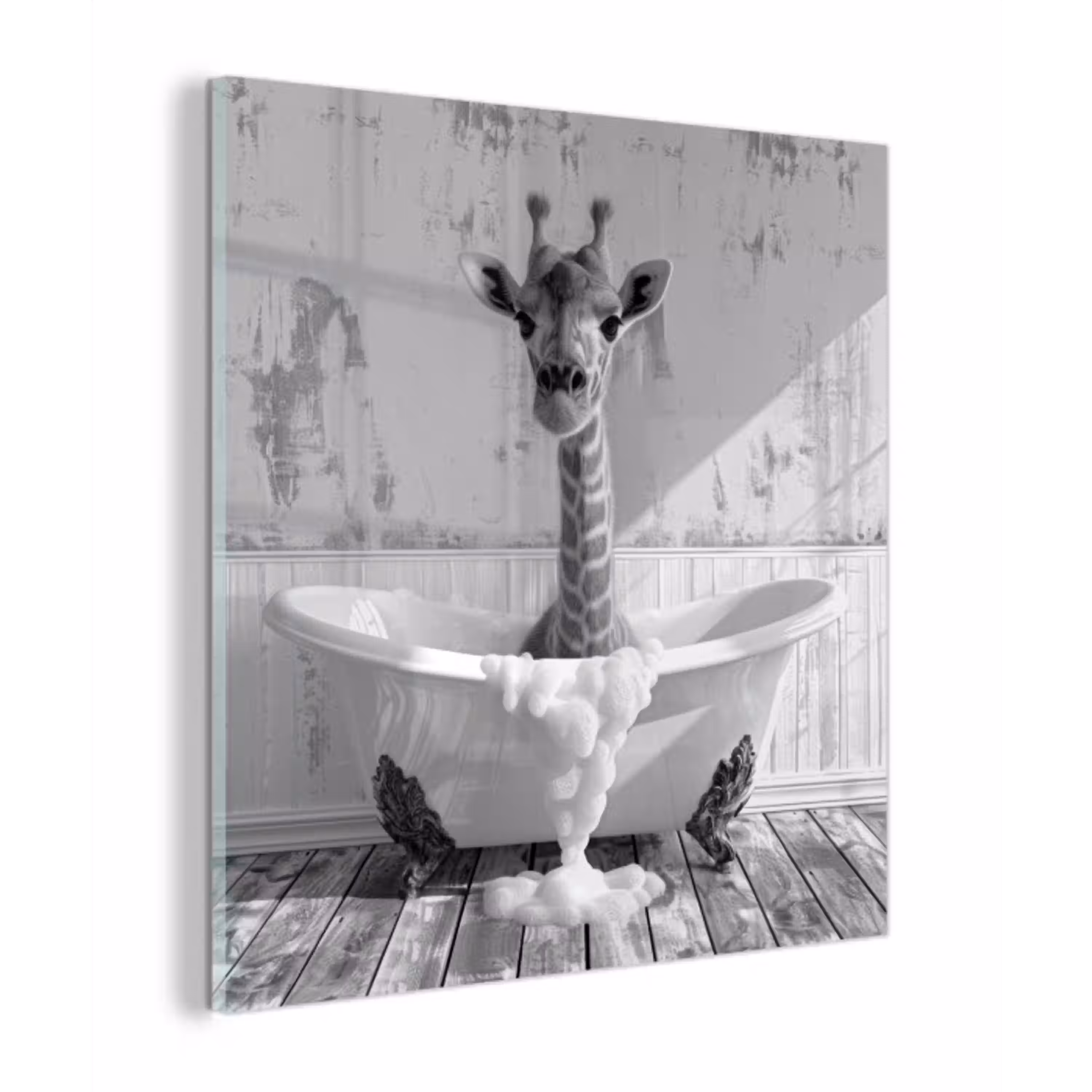 Giraffe - Dier - Badkuip - Vintage - Zwart - Wit plexiglas 5mm klein -z3d