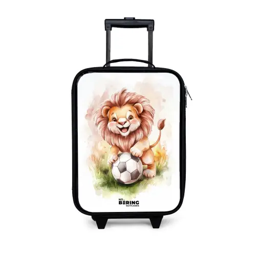 Speelse leeuw met voetbal op grasveld Kinderkoffer - Zwart klein -3d