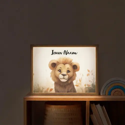 Leeuw - Dieren - Kinderen - Bruin - Meisje Light Box met batterij (Wandlamp kind) middel -sfeer1_kind