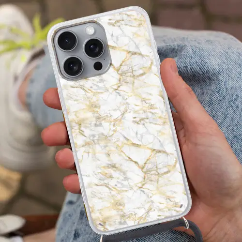 Marmer - Wit - Expressief - Goudaccenten Hoesje iPhone 16 Pro Max met koord klein 804 -sfeer3