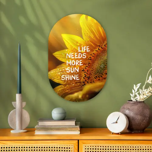 Zonnebloem - Close up - Geel - Quote Wandcirkel Ovaal Forex klein -sfeer2