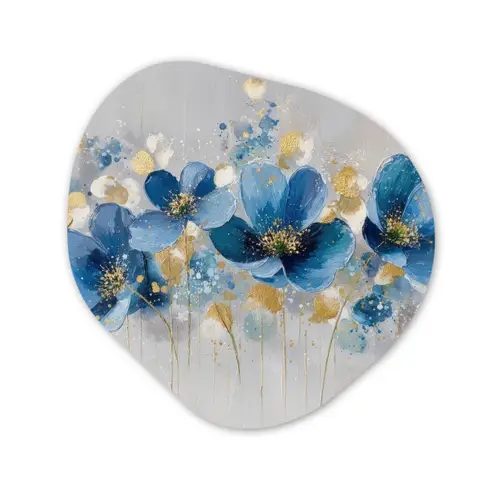 Bloemen - Blauw - Abstract Wandcirkel Organisch Forex 3mm klein -3d