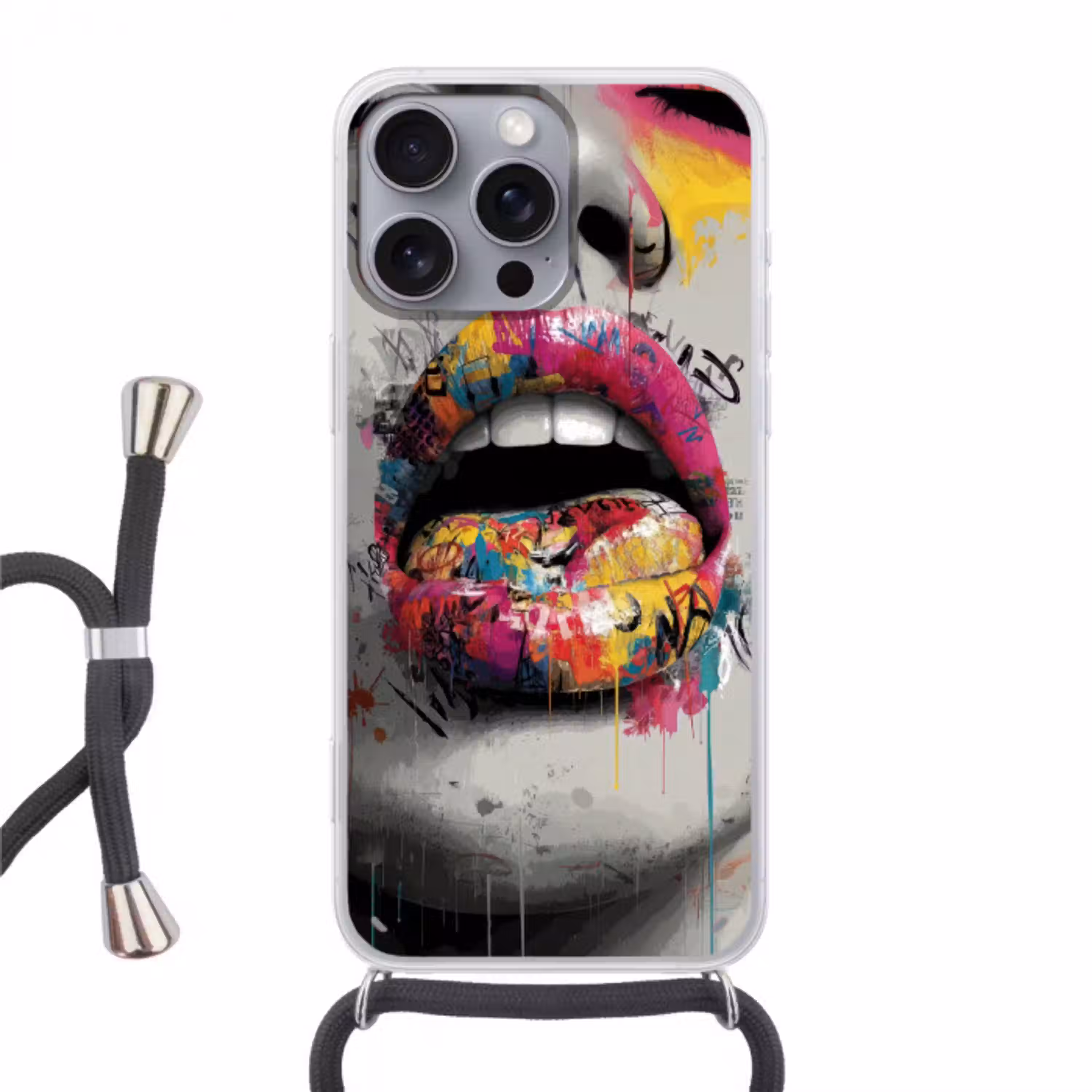 Lippen - Graffiti - Expressief Hoesje iPhone 16 Pro Max met koord klein -3d