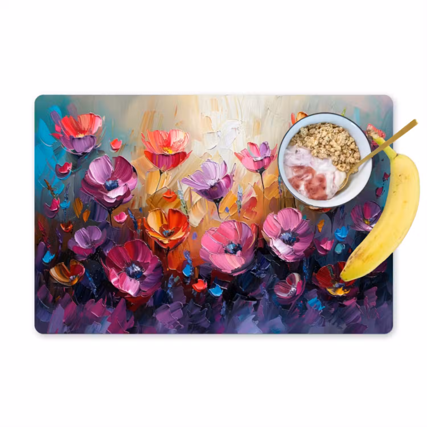Placemat - 6 stuks - Bloemen - Paars - Kleurrijk - Handgeschilderd - Kunst
