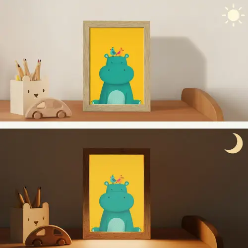 Nijlpaard - Vogels - Groen - Geel Light Box met kabel klein -sfeer3_kind
