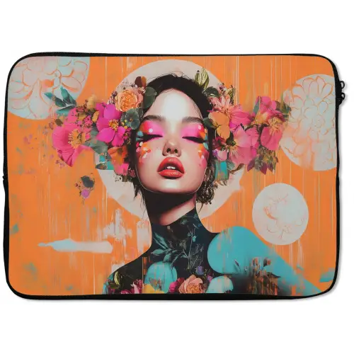Portret - Vrouw - Abstract - Bloemen laptophoes neopreen klein -zkaufland3dotto