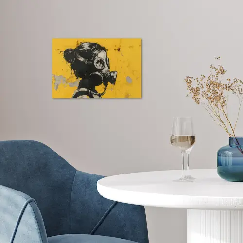 Vintage - Street art - Meisje - Masker - Geel - Banksy poster papier klein -sfeer3