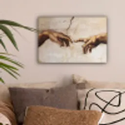 Adam - Michelangelo - Schilderij - Creation of Adam canvas 2cm klein -sfeer1
