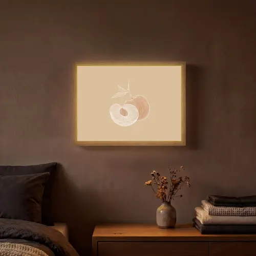 Perzik - Lijntekening - Pit - Beige Light Box met batterij (Wandlamp) middel -sfeer4