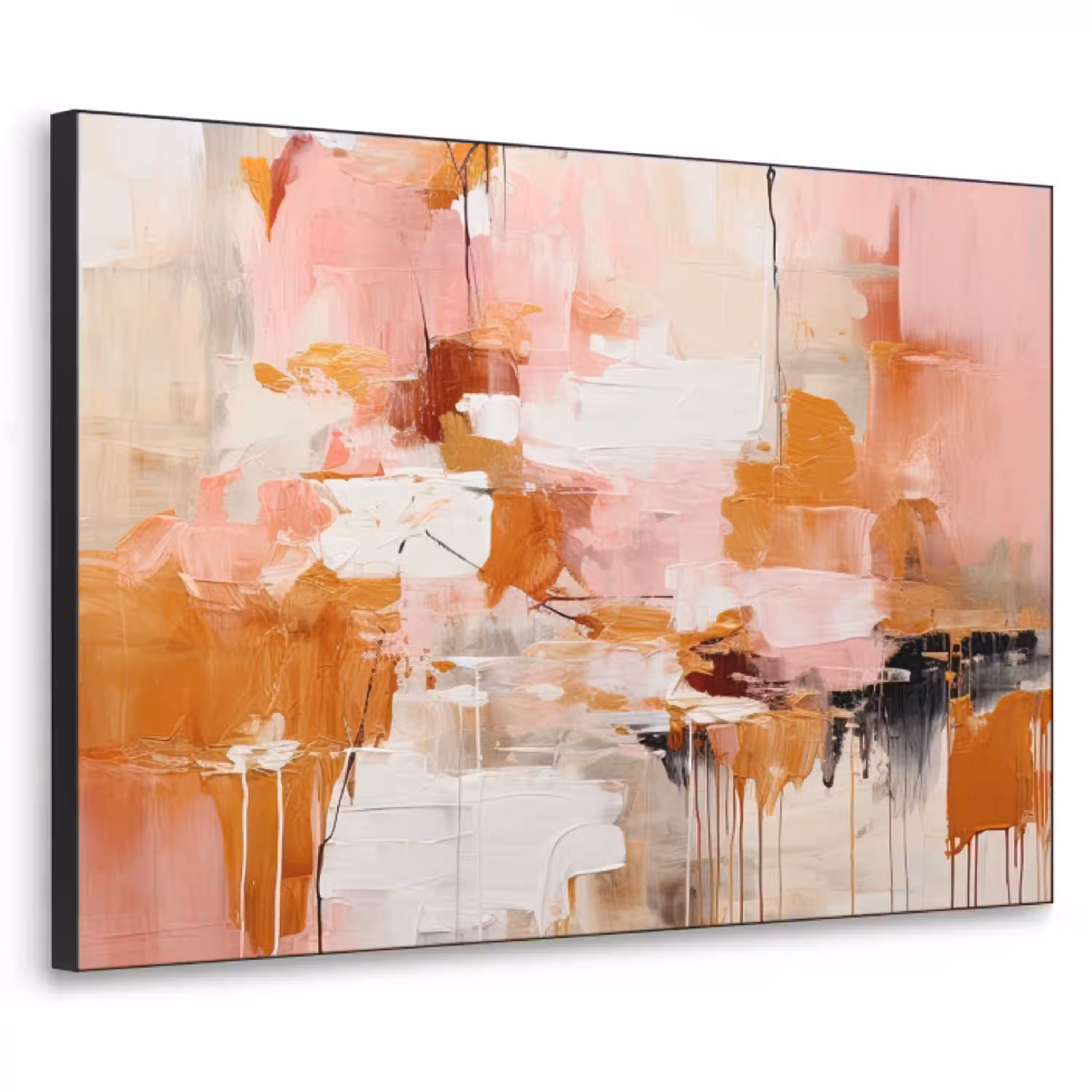 Verf - Roze - Oranje - Abstract - Kunst Textielframe zwart klein -3d
