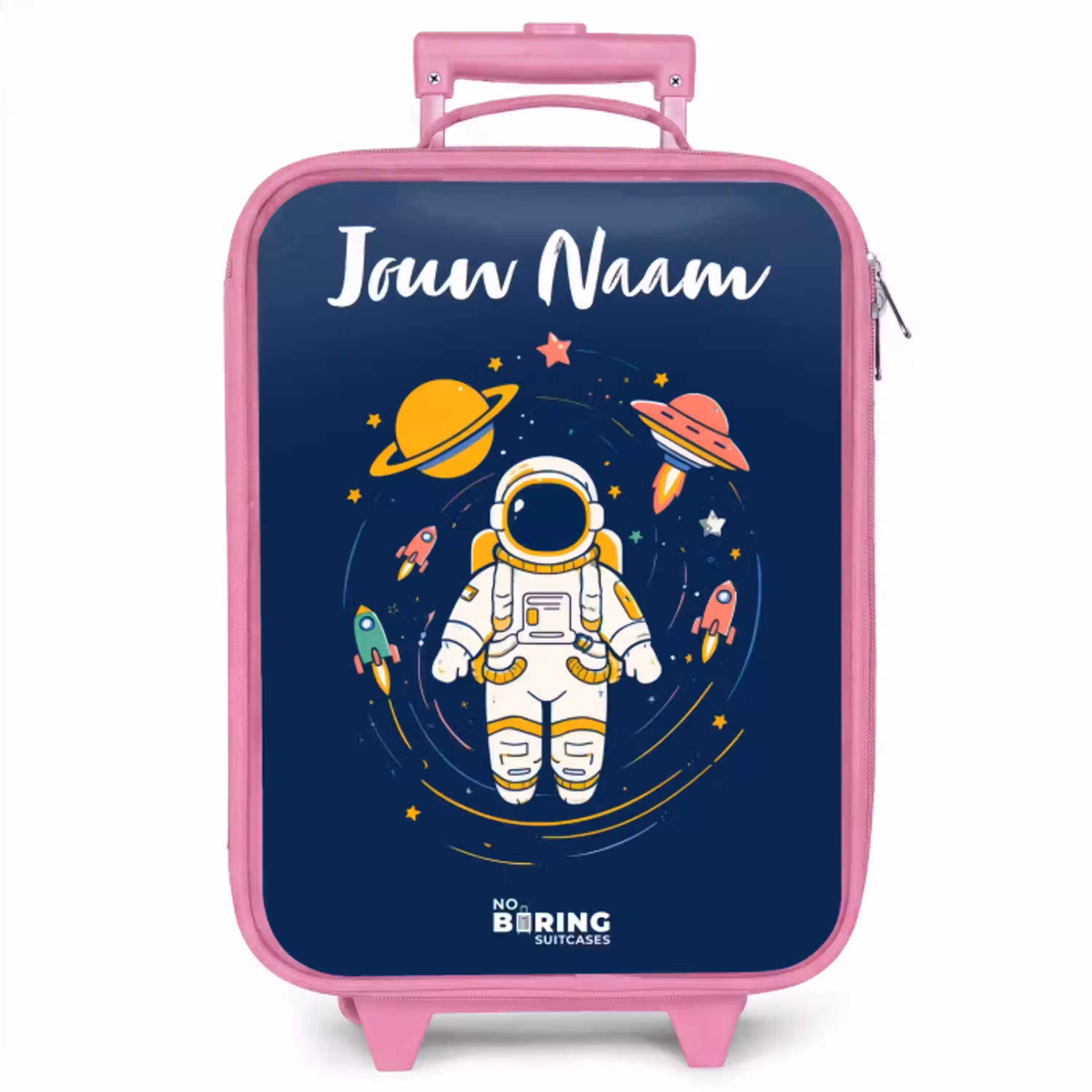 Astronaut - Planeet - Sterren - Raket Kinderkoffer - Roze klein -zzz_website3d