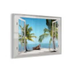 Doorkijk - Strand - Palmboom - Boot - Tropisch - Zee - Blauw plexiglas 5mm klein -z3d