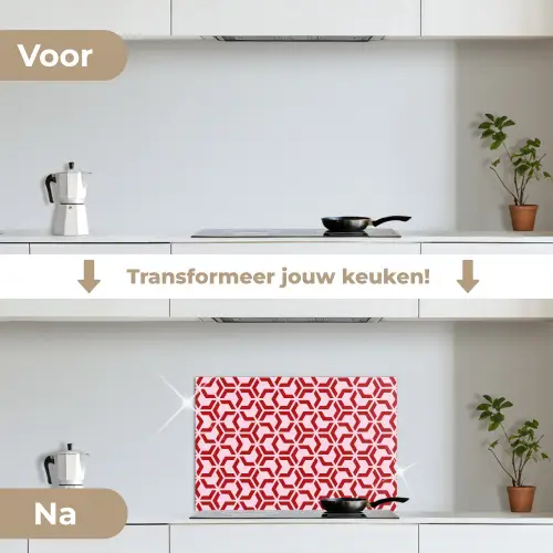 Roze - Rood - Geometrisch - Patroon keuken achterwand spatscherm klein 900 -voor_na_NL