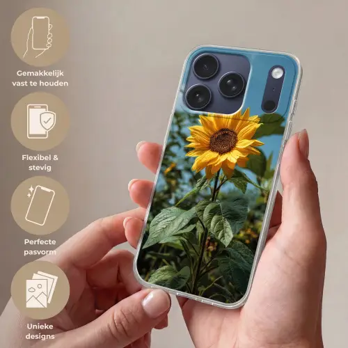 Zonnebloemen - Helderblauwer lucht - Gras Telefoonhoesje iPhone 17 Pro klein -sfeer3_NL