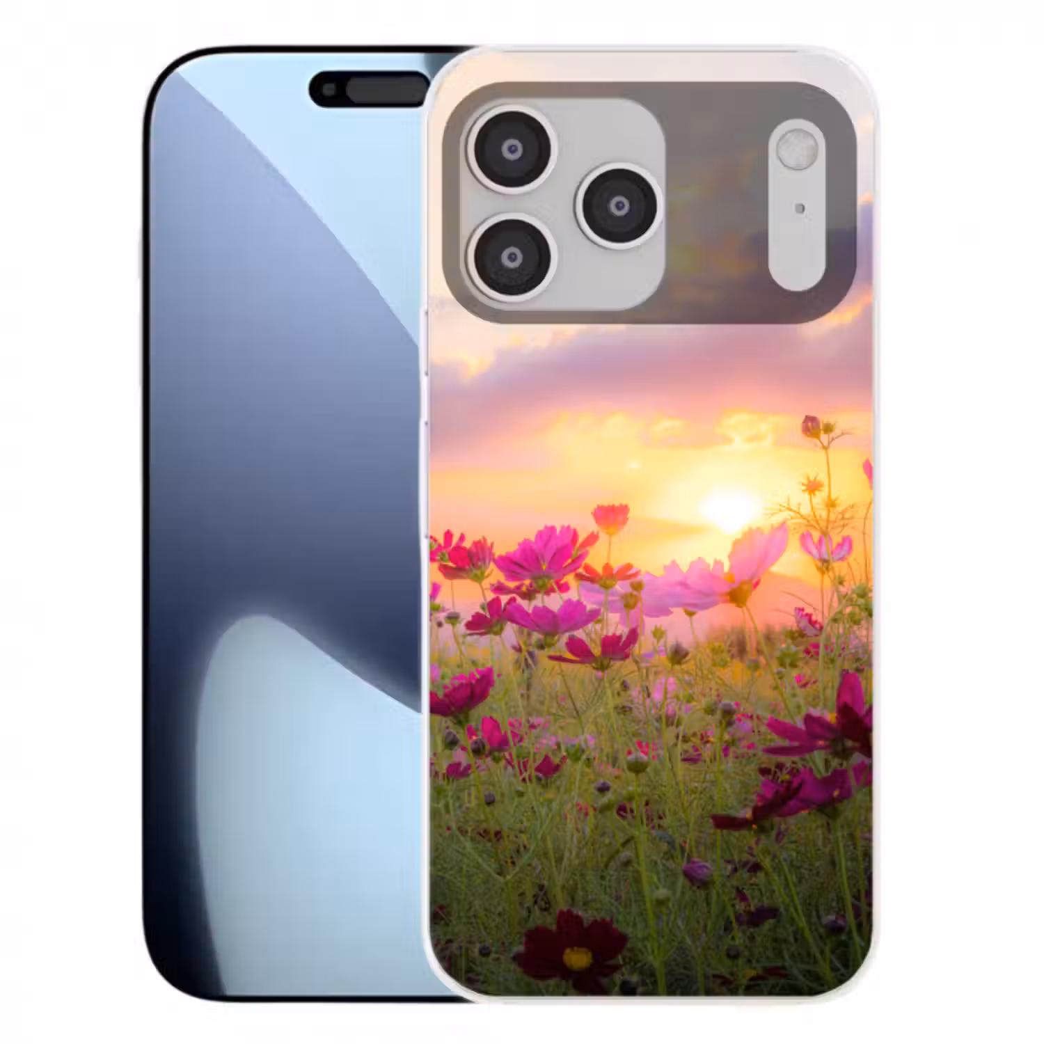 Handyhülle - Blumen - Rosa - Sonnenuntergang - Natur - Wiese - Horizont