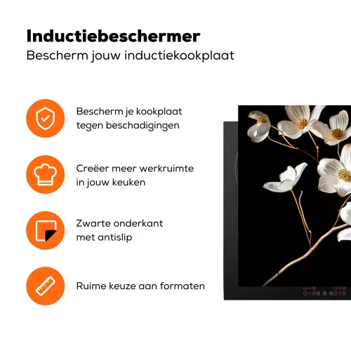 Bloemen - Wit - Goud Inductie beschermer vinyl 3mm klein -zzzzzzz-td-ups