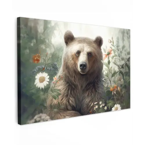 Bruine beer - Wilde dieren - Bloemen - Planten canvas 2cm klein -z3d