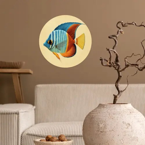 Vis - Vinnen - Blauw - Ogen Wandcirkel behangsticker klein -sfeer1