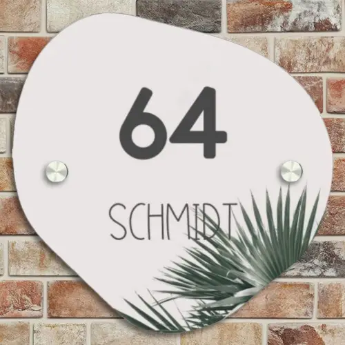 Lichtroze met palmblad - Modern Naambord Organisch middel -sfeer10