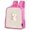 Pony omringd door stippen in beige kleuren Kinderrugzak - Roze middel -schuin