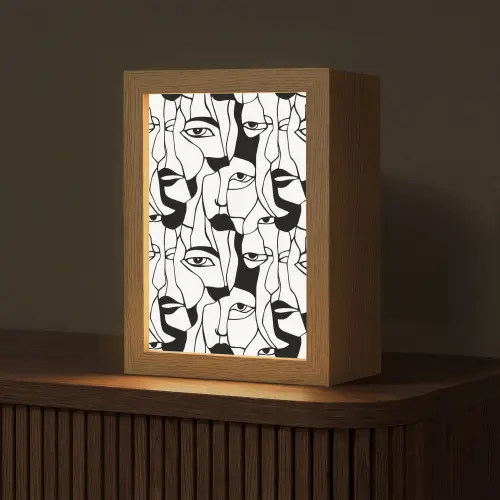Lijnen - Gezichten - Zwart - Wit Light Box met kabel (Tafellamp) klein 925 -z3d_website