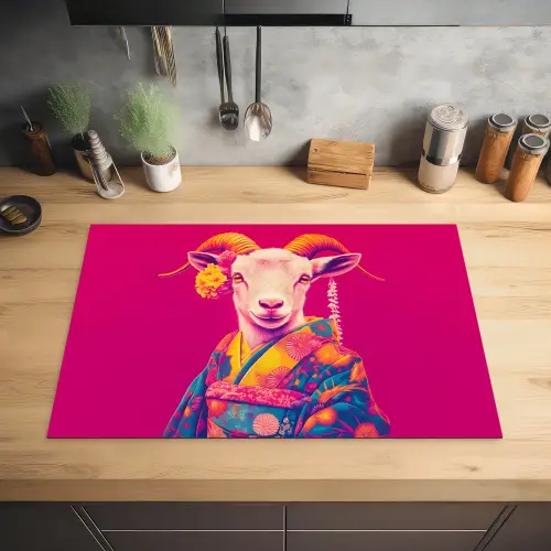 Geit - Hoorns - Kimono - Kleurrijk Inductie beschermer vinyl 3mm klein -sfeer5