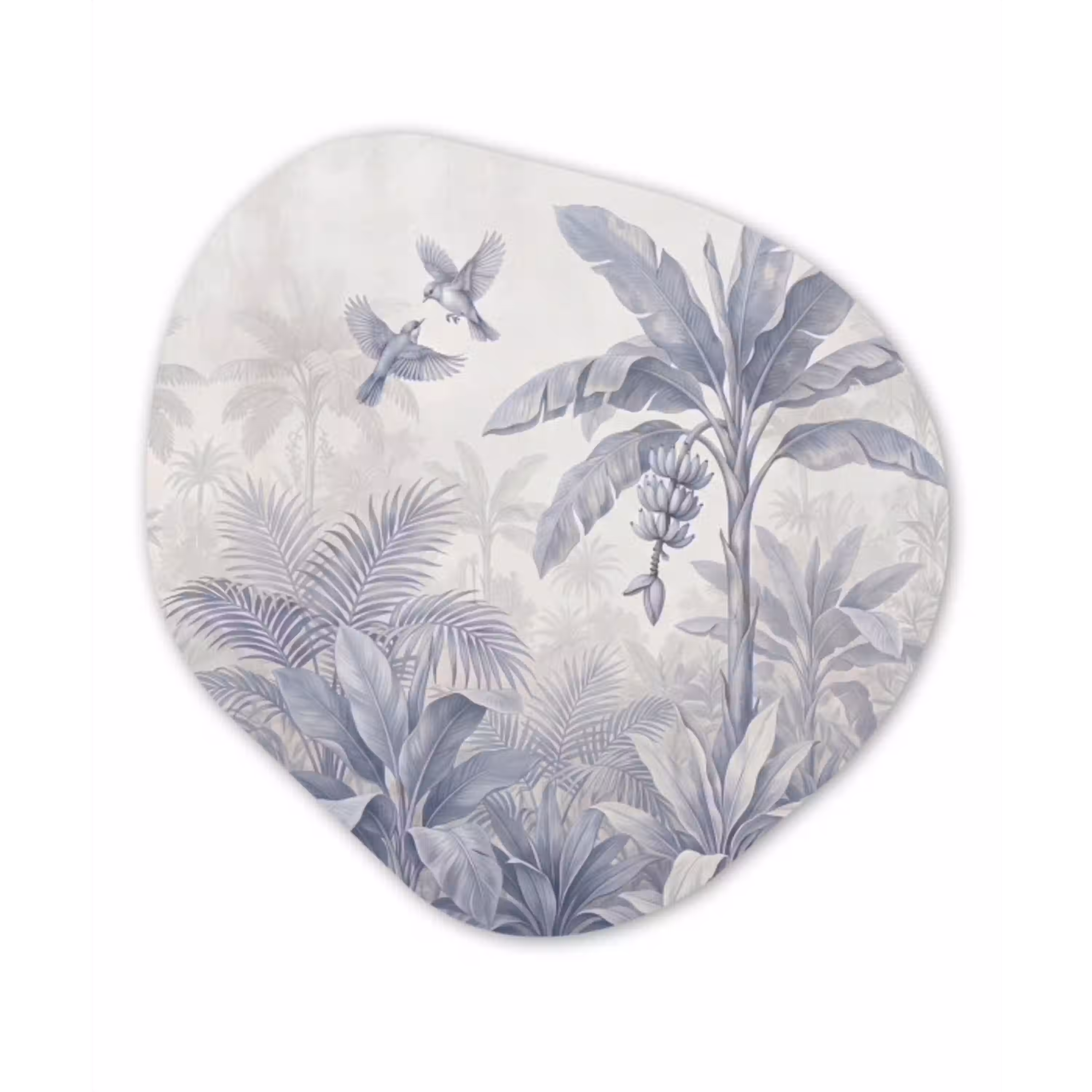 Natuur - Vogel - Jungle - Illustratie - Blauw Wandcirkel Organisch Aluminium middel -3d