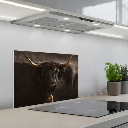 Schotse hooglander - Goud - Koebel - Hoorns - Dieren keuken achterwand spatscherm klein -3d_schuin