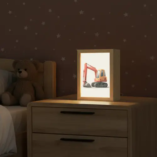 Graafmachine - Oranje - Illustratie - Minimalistisch Light Box met kabel (Kinderlampje) klein -sfeer1_kind