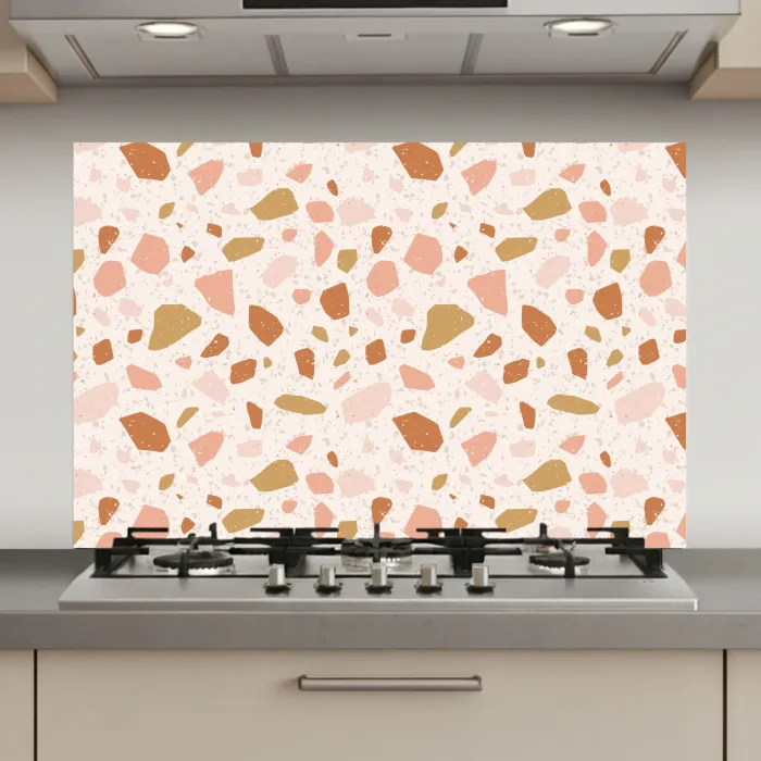 Terrazzo -  Patroon - Kleurrijk - Zalm keuken achterwand spatscherm klein 900 -3d_website
