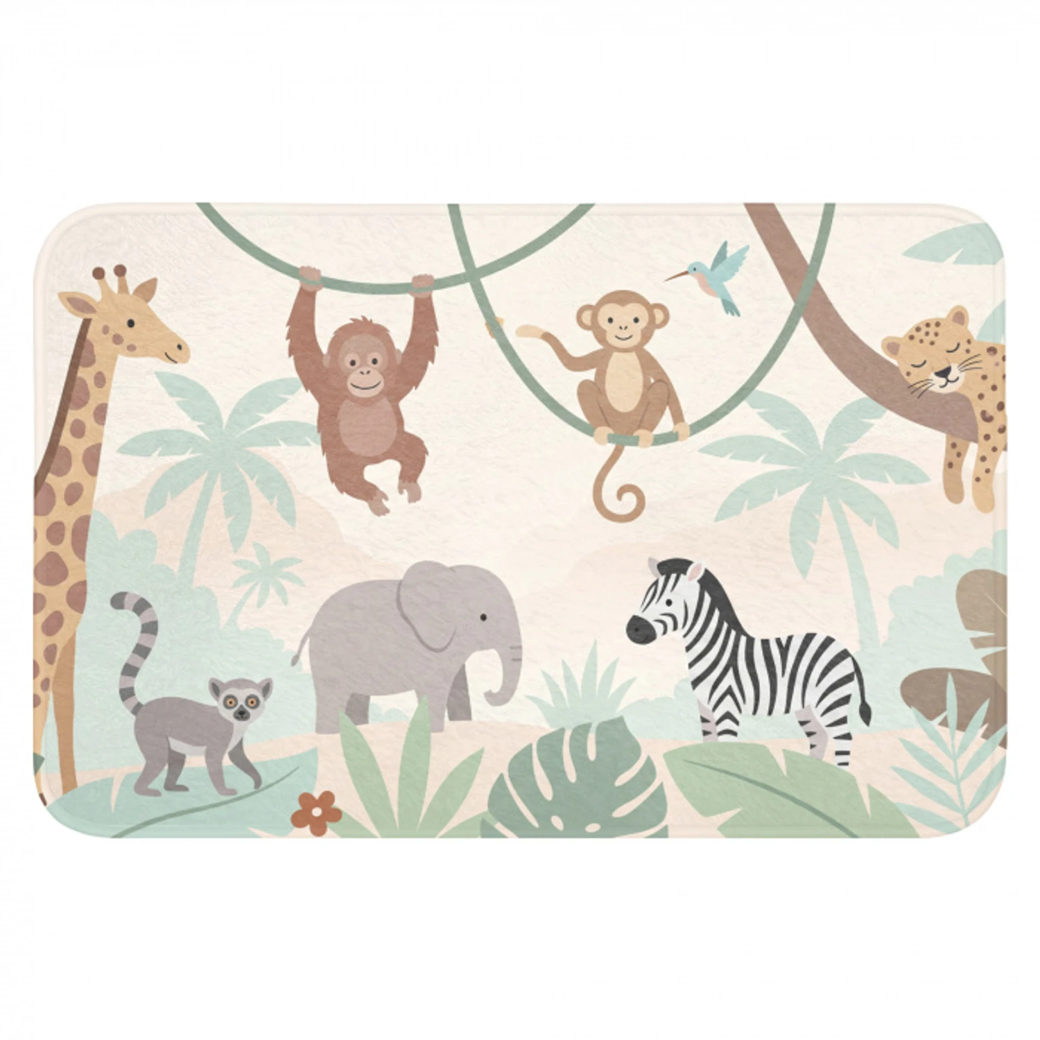 Jungle - Dieren - Groen Badmat klein -3d