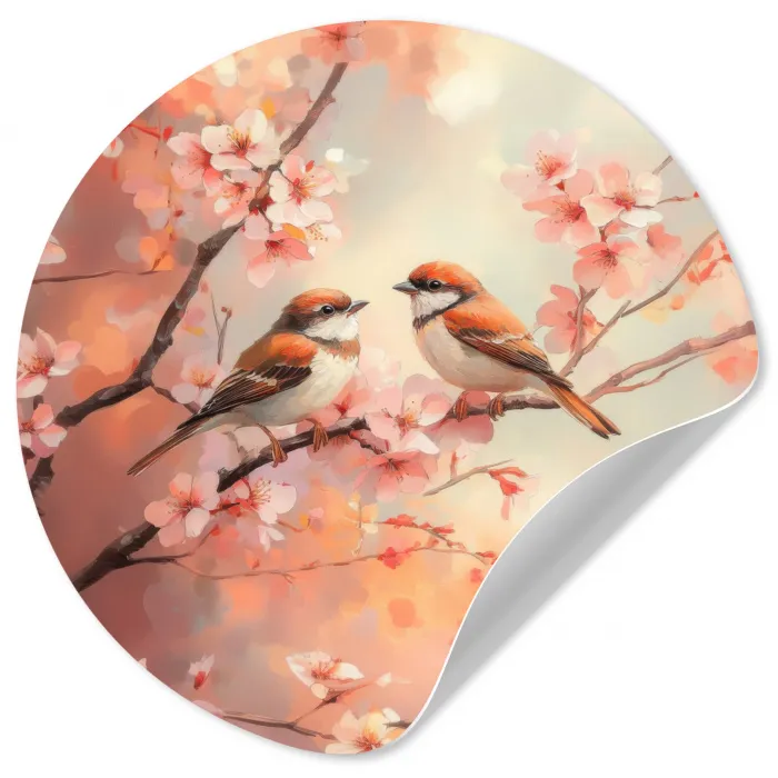 Vogels - Romantic - Bloesemtak Wandcirkel behangsticker klein -3d