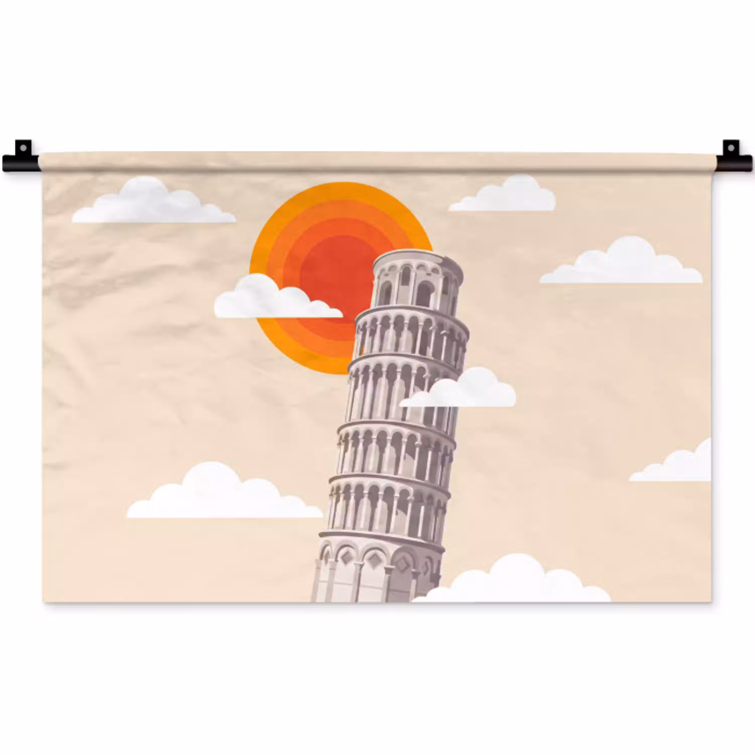 Toren - Pisa - Architectuur - Minimalistisch - Beige Wandkleed katoen klein -zz3d