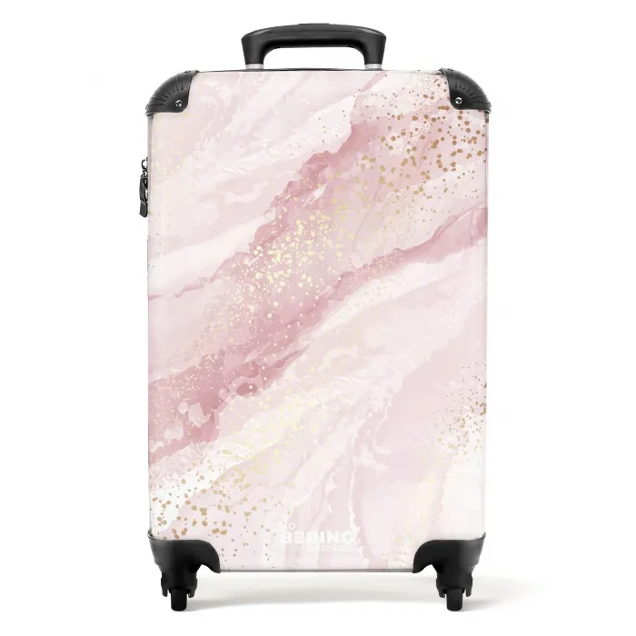 Marmer - Glinsterende Roze Marmerstrepen NBS - Handbagage koffer - Kinderen Unisex middel -productfoto_recht