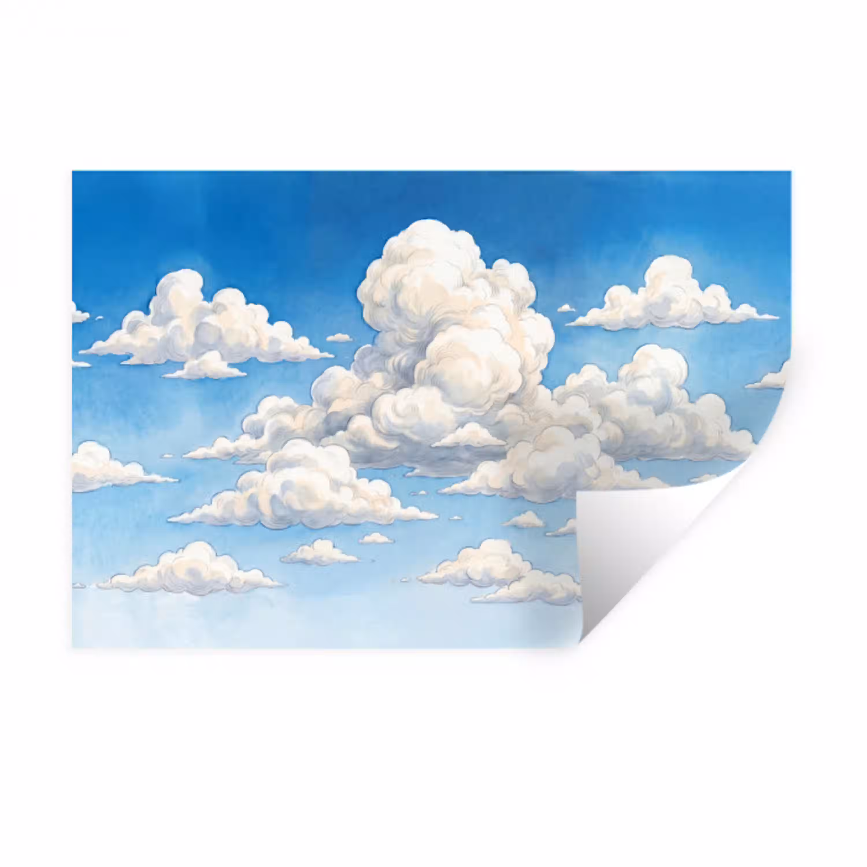 Wolken - Blauwe lucht - Natuur - Modern - Wit Muursticker klein -3d
