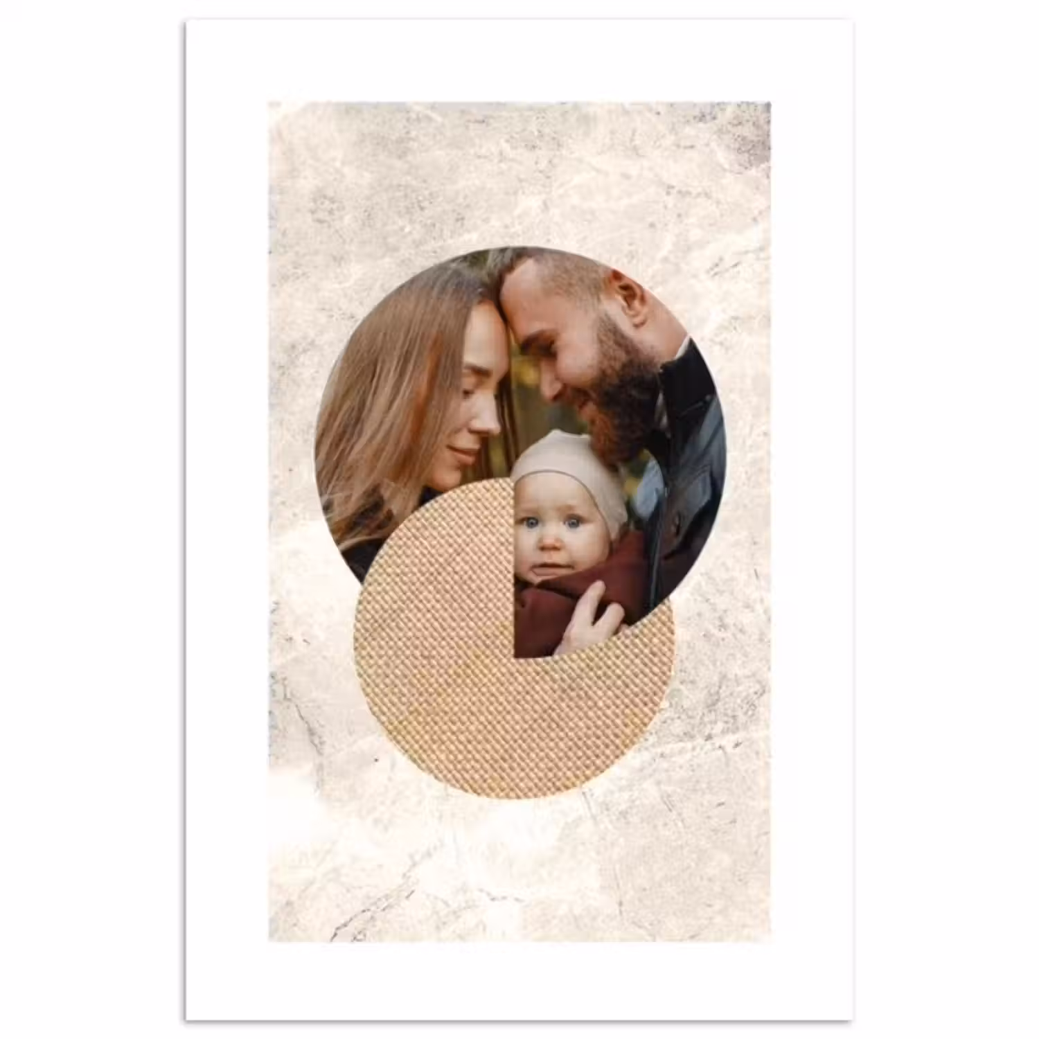 Gepersonaliseerde poster - Ronde fotocollage met beige textuur en marmeren achtergrond
