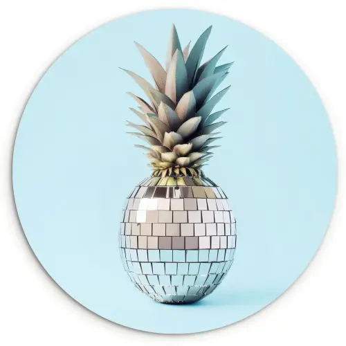 Blauw - Ananas - Disco - Discobal Wandcirkel kunststof plaat 5mm dik klein -3d