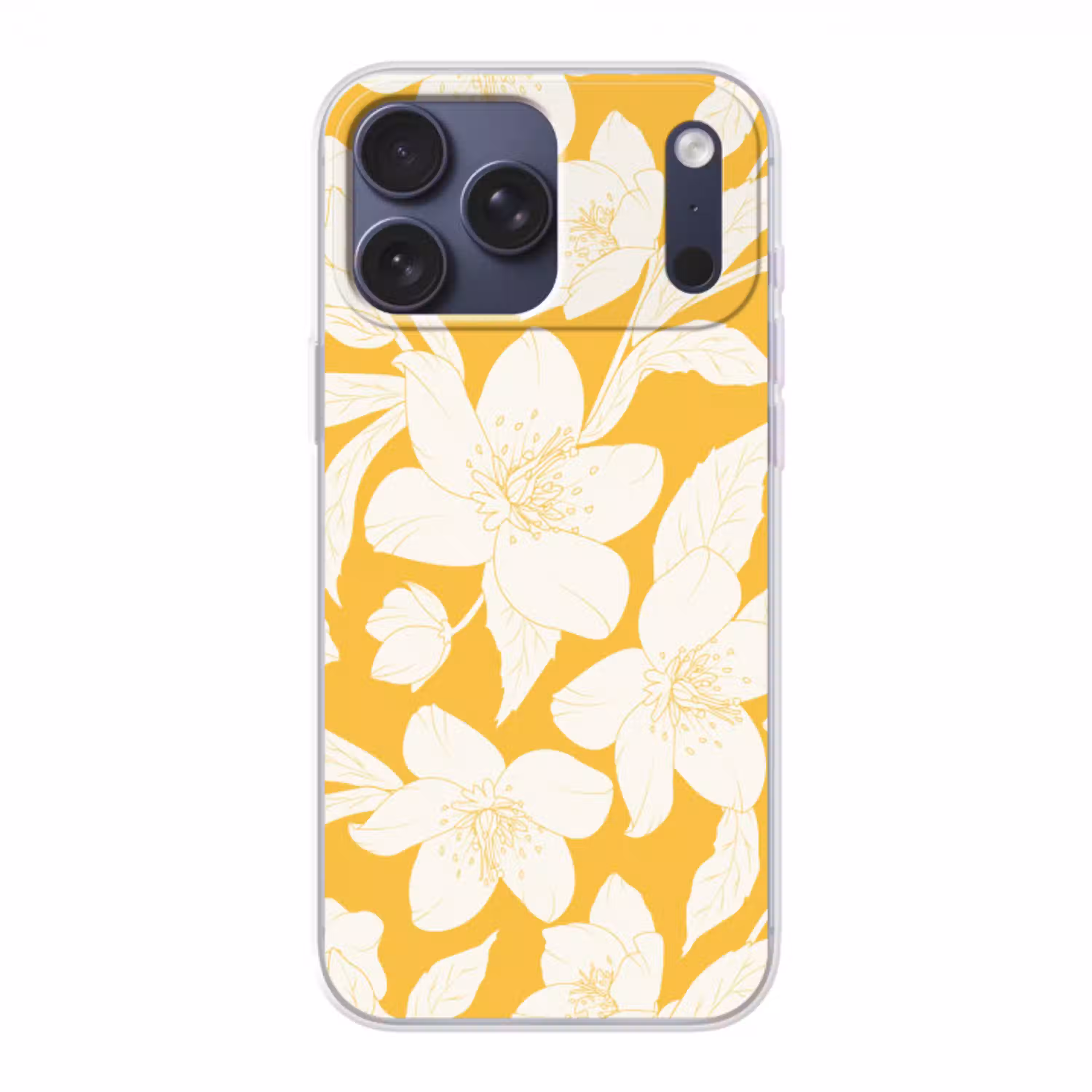 Bloemen - Patroon - Geel - Wit Telefoonhoesje iPhone 17 Pro Max klein -3d
