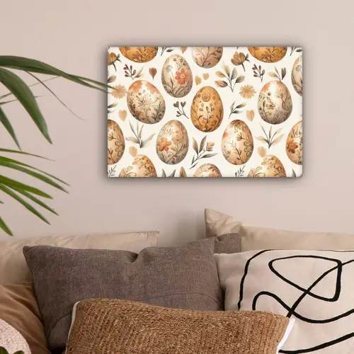 Paaseieren - Bruin - Bloemen canvas 2cm klein -sfeer1