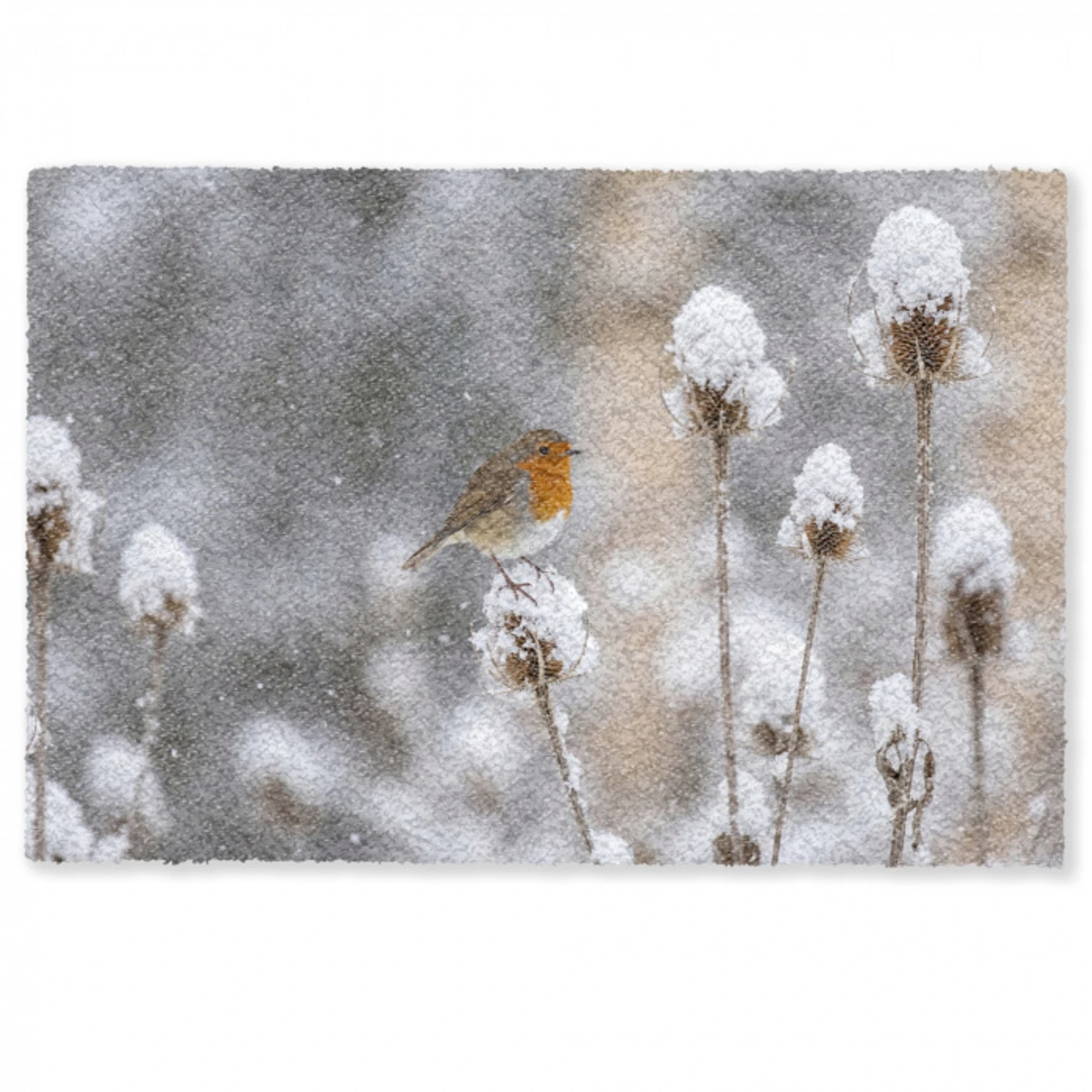 Roodborstje - Gedroogde bloem - Sneeuw - Winter - Vertederend Deurmat klein -zkaufland3d