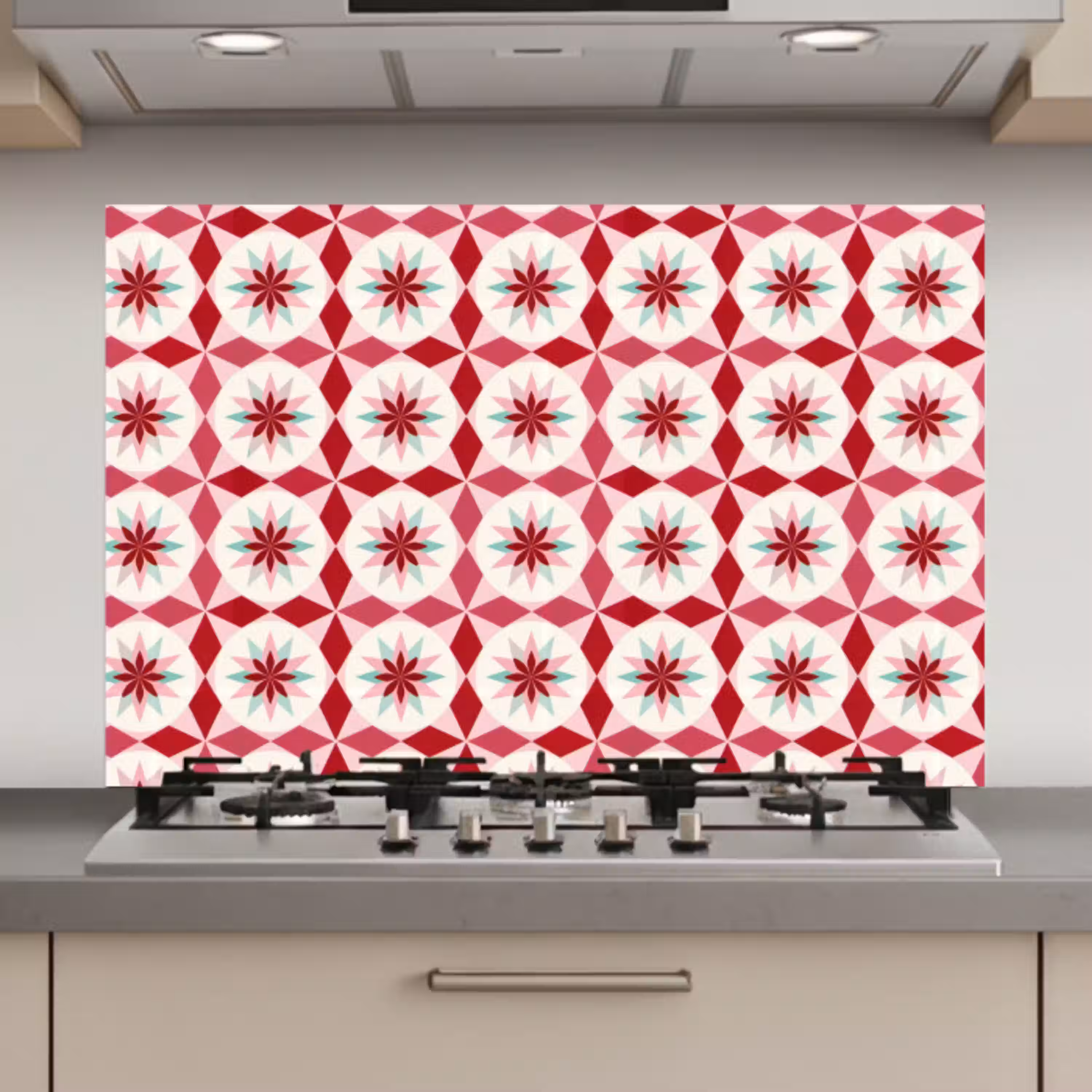 Tegelpatroon - Sterren - Retro - Roze - Mintgroen keuken achterwand spatscherm klein 900 -3d_website