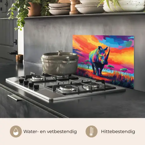 Neushoorn - Zonsondergang - Savanna - Kleurrijk keuken achterwand spatscherm klein -usp_NL